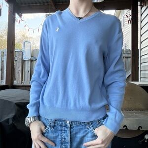 Super cool vintage early 2000s Polo Ralph Lauren light blue v-neck sweater!